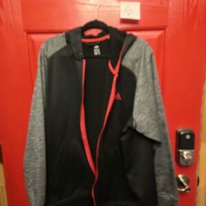adidas Black and Gray Bomber Jacket with Red Accents